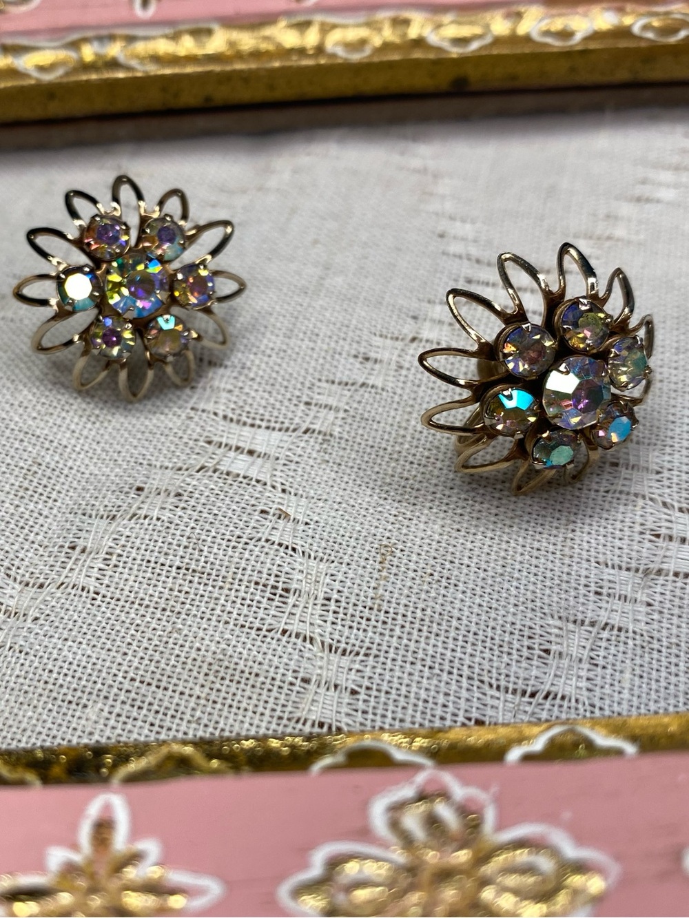 Floral Aurora Borealis Crystal Earrings